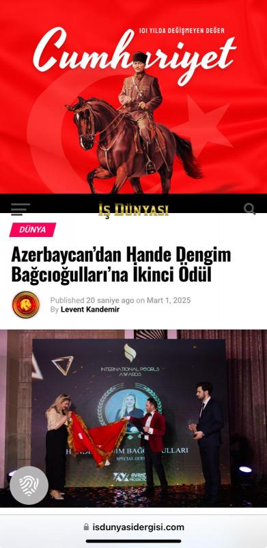 İş Dünyası Dergisi: Hande Dengim Bağcıoğulları'na Azerbaycan'dan İkinci Ödül